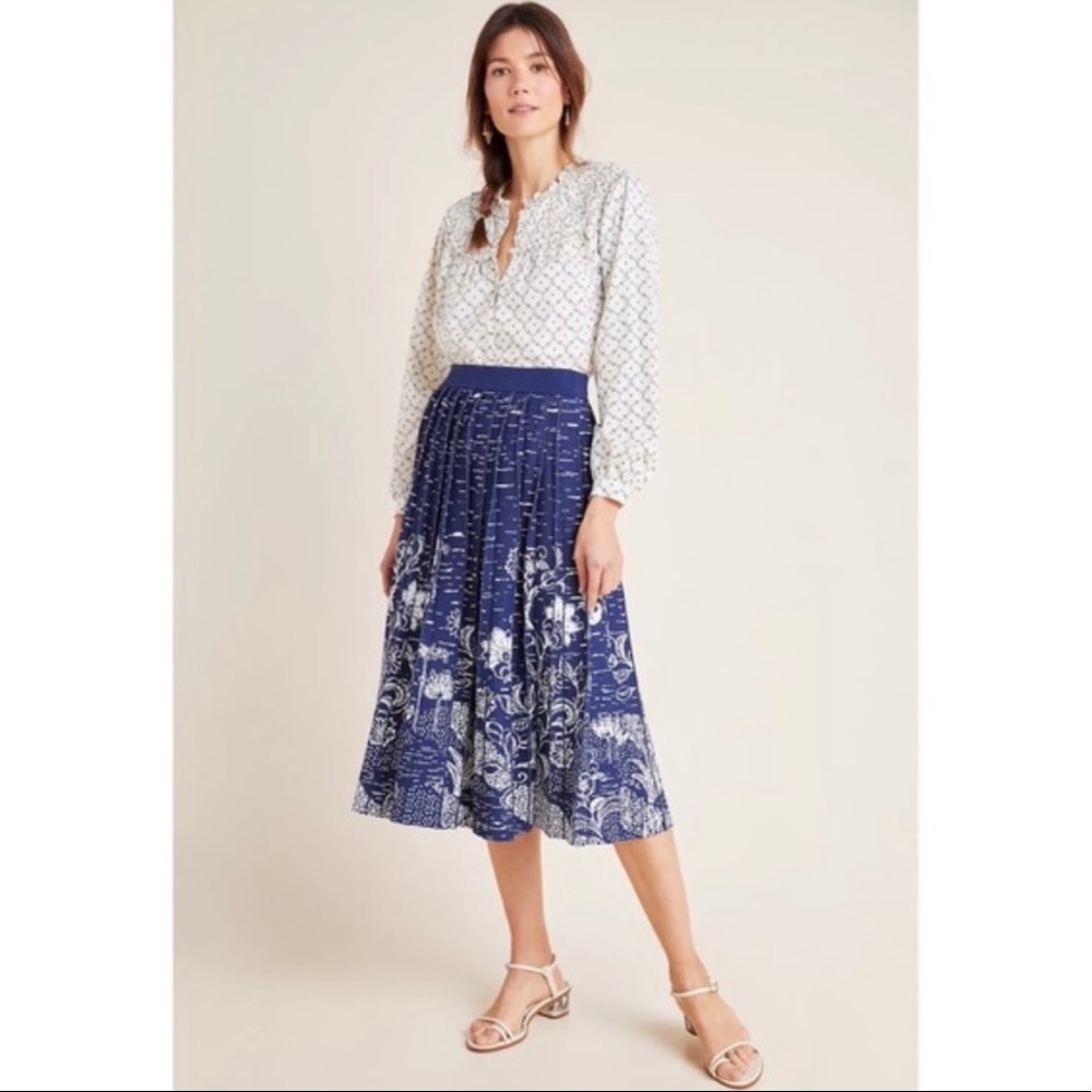 Anthropologie Haven Pleated Knit Midi Blue Skirt Size Medium NWT